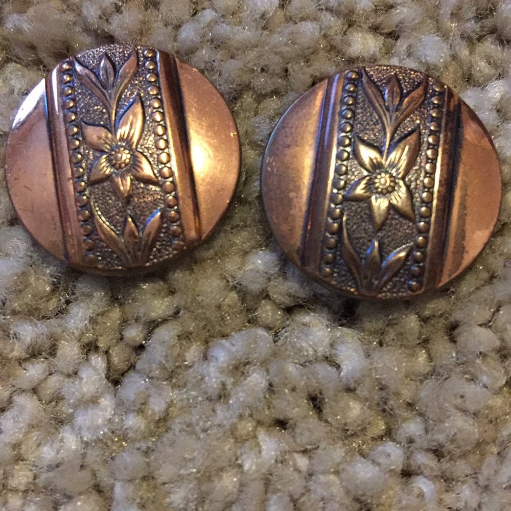 Vintage copper button earrings